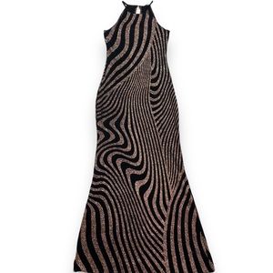 Vintage Jump Apparel Glitter Long Evening Prom Gown Rose Gold Black Size 1/2